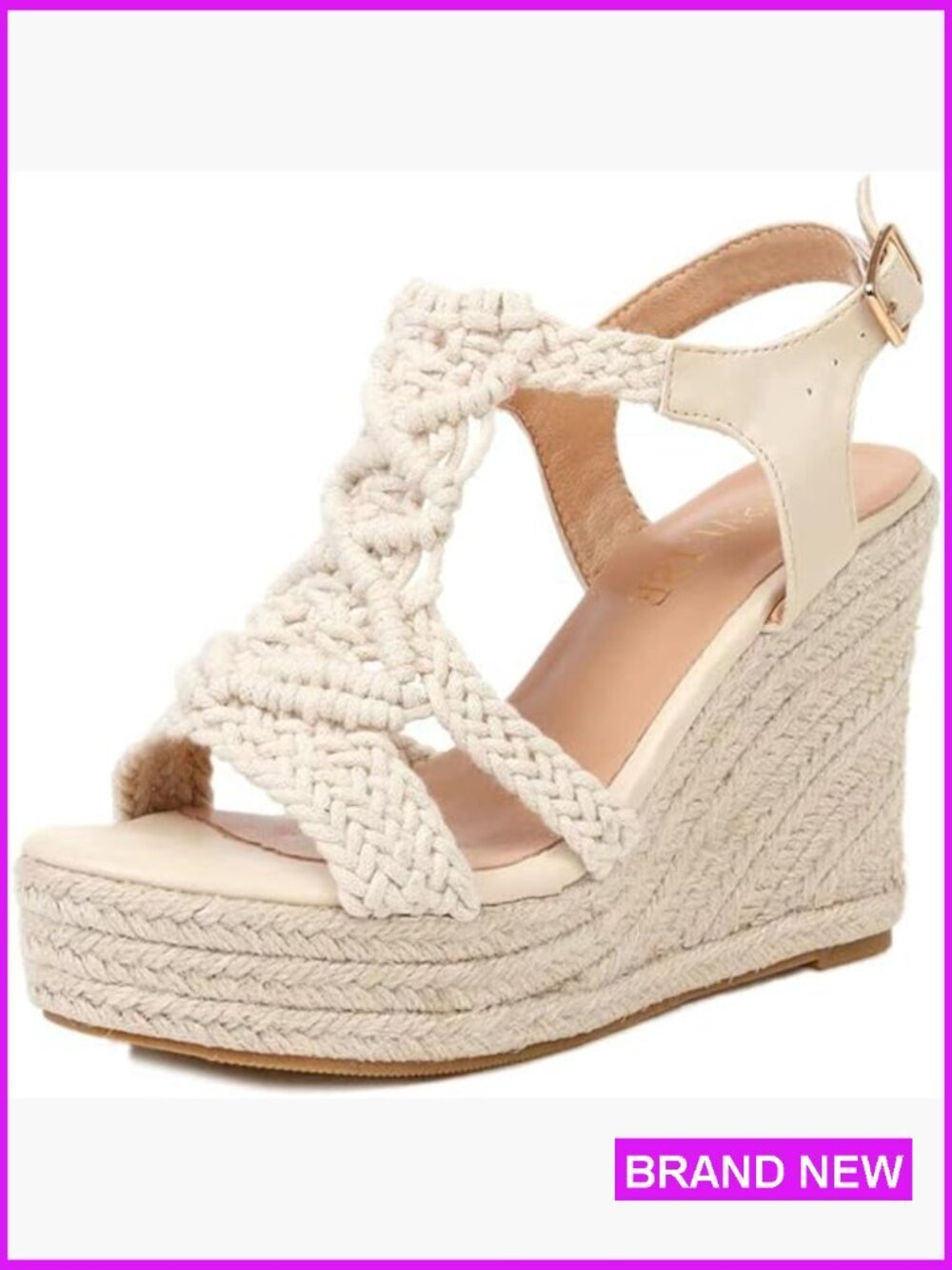 Woven Espadrille Wedge Sandals Boho Open Toe Summer Shoes Adjustable Strap